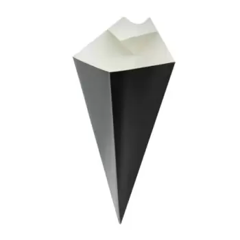 PacknWood Black Paper Cones With Built in Dipping Sauce Compartment - 5oz 7.5 x 4.5'' - 500 pcs