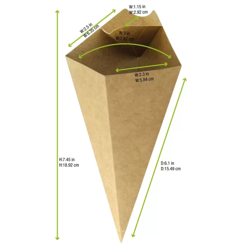 PacknWood Kraft Paper Cones With Built in Dipping Sauce Compartment - 5oz 7.5 x 4.5'' - 500 pcs