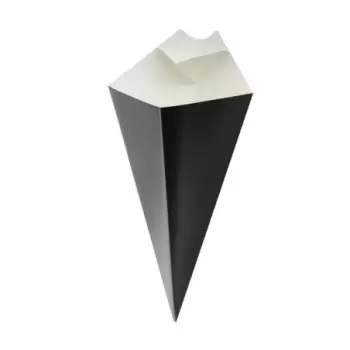 PacknWood Black Paper Cones With Built in Dipping Sauce Compartment - 8oz 8.75 x 5.25'' - 500 pcs