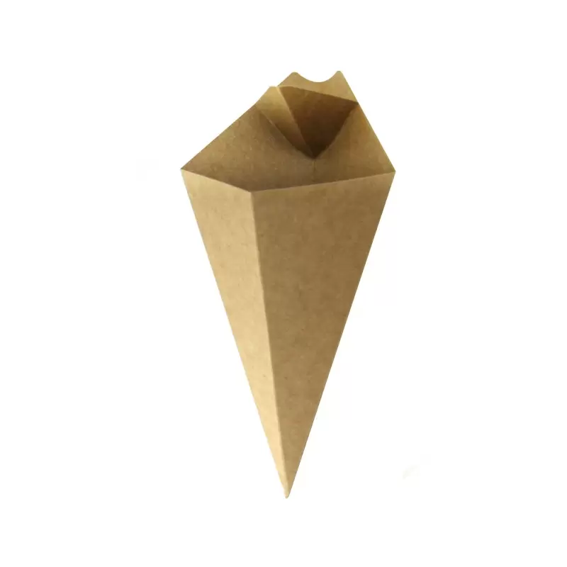 PacknWood Kraft Paper Cones With Built in Dipping Sauce Compartment - 8oz 8.75 x 5.25'' - 500 pcs