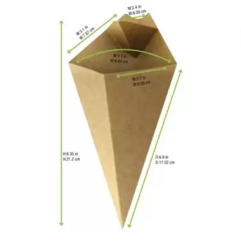 PacknWood Kraft Paper Cones With Built in Dipping Sauce Compartment - 8oz 8.75 x 5.25'' - 500 pcs