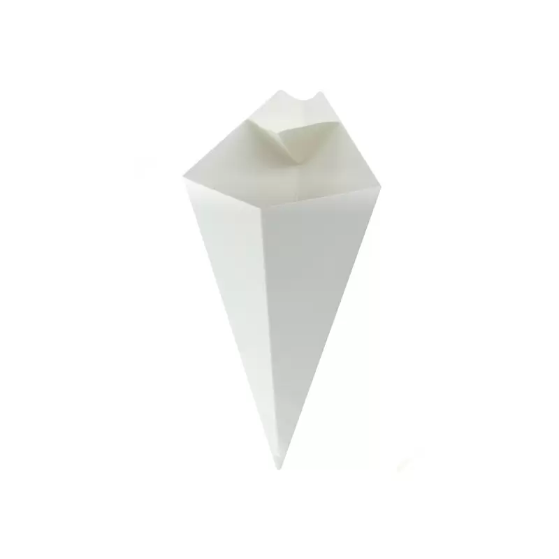 PacknWood White Paper Cones With Built in Dipping Sauce Compartment - 8oz 8.75 x 5.25'' - 500 pcs