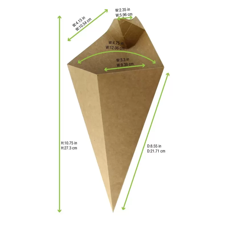 PacknWood Kraft Paper Cones With Built in Dipping Sauce Compartment - 14oz 11 x 6.5'' - 500 pcs