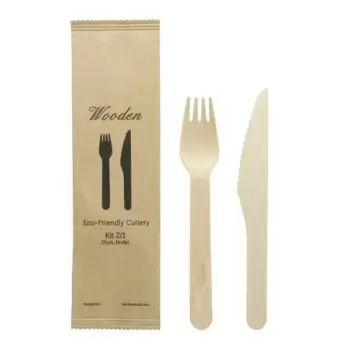 PacknWood Wooden Cutlery 2-1 Kit (Knife + Fork) - 6.2'' - 250 pcs