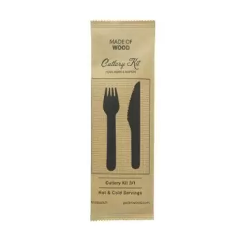 PacknWood Wooden Cutlery 3-1 Kit (Knife + Fork + Napkin) - 6.2'' - 250 pcs