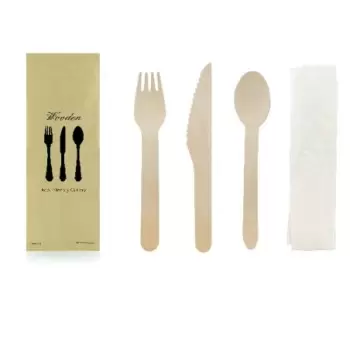 PacknWood Wooden Cutlery 4-1 Kit (Knife + Fork + Spoon + Napkin) - 6.2'' - 250 pcs