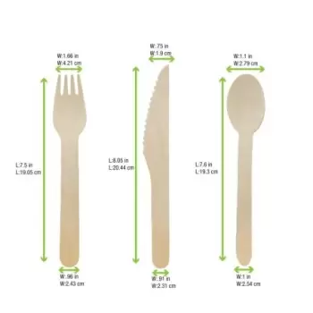 PacknWood Wooden Cutlery 4-1 Kit (Knife + Fork + Spoon + Napkin) - 6.2'' - 250 pcs