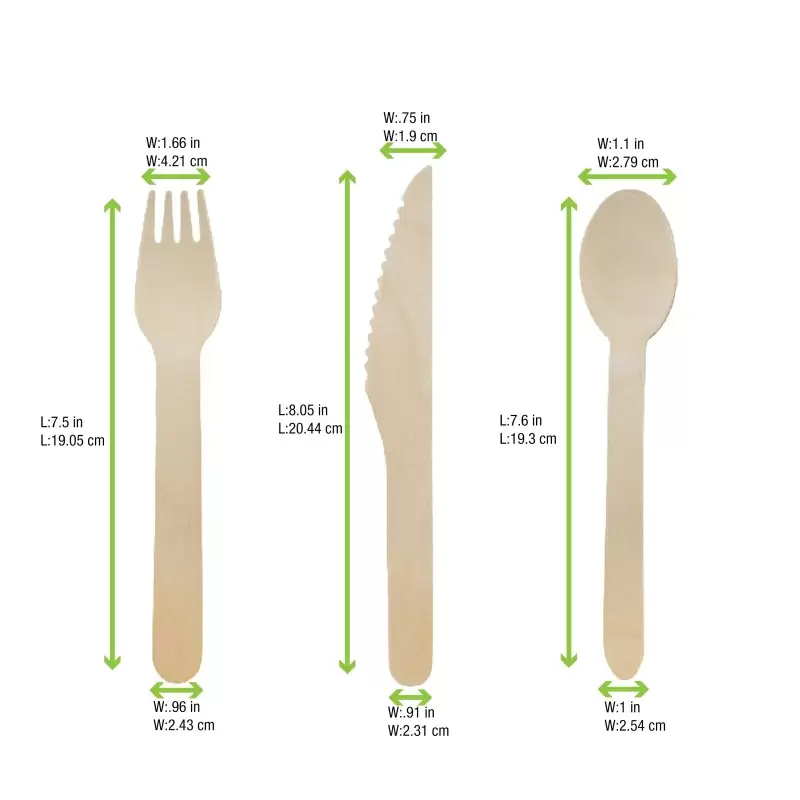 PacknWood Wooden Cutlery 4-1 Kit (Knife + Fork + Spoon + Napkin) - 6.2'' - 250 pcs