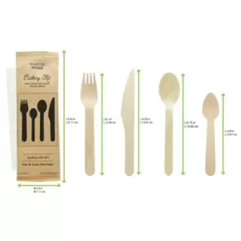 PacknWood Wooden Cutlery 5-1 Kit (Knife + Fork + Spoon + Mini Spoon + Napkin) - 6.2'' - 250 pcs