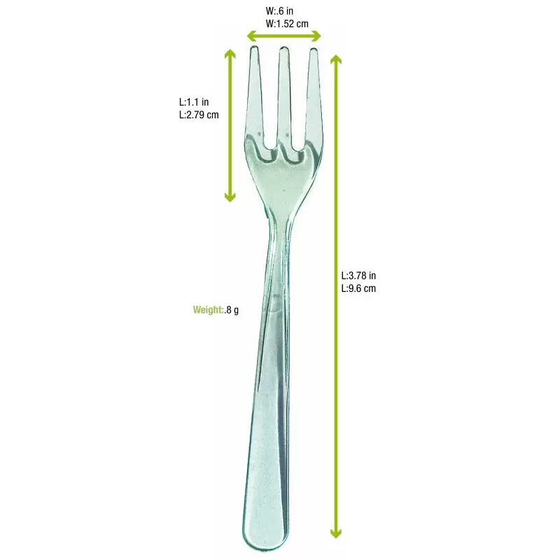 PacknWood Mini Green Transparent Fork - 3.74'' - 1000 pcs