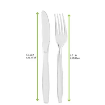 PacknWood Majesty Cutlery Clear Kit 2-1 (Knife, Fork) - 7.55 x 1.37'' - 250 pcs