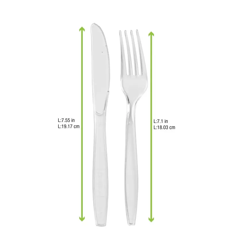 PacknWood Majesty Cutlery Clear Kit 2-1 (Knife, Fork) - 7.55 x 1.37'' - 250 pcs