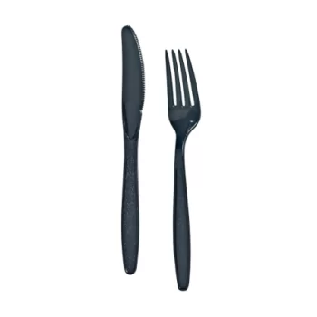 PacknWood Black Cutlery Set 3-1 (Knife, Fork, Napkin) - 7.55 x 1.77'' - 250 pcs