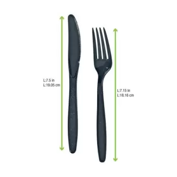 PacknWood Black Cutlery Set 3-1 (Knife, Fork, Napkin) - 7.55 x 1.77'' - 250 pcs