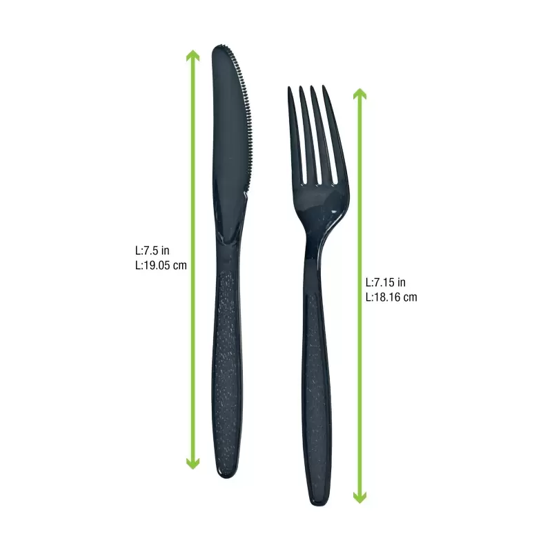 PacknWood Black Cutlery Set 3-1 (Knife, Fork, Napkin) - 7.55 x 1.77'' - 250 pcs