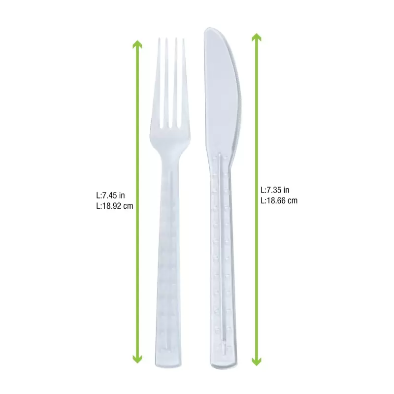 PacknWood Clear First Class Kit 2-1 (Fork, Knife) - 7.5'' - 250 pcs