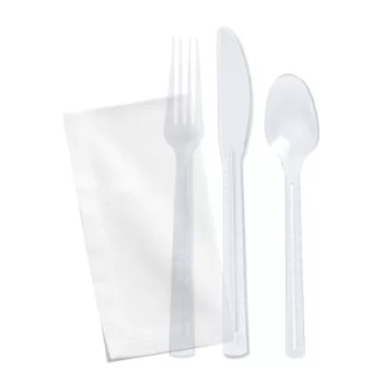 PacknWood Clear First Class Kit 6-1 (Knife, Fork, Spoon, Napkin + Salt & Pepper) - 7.87 x 1.96'' - 250 pcs