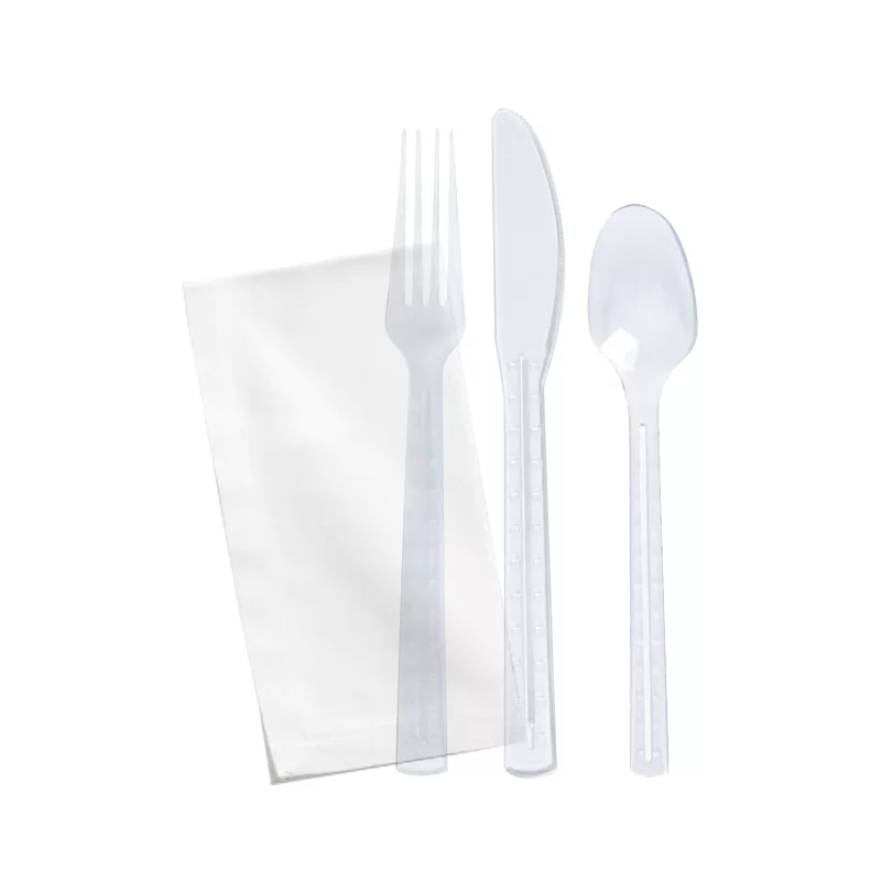 PacknWood Clear First Class Kit 6-1 (Knife, Fork, Spoon, Napkin + Salt & Pepper) - 7.87 x 1.96'' - 250 pcs