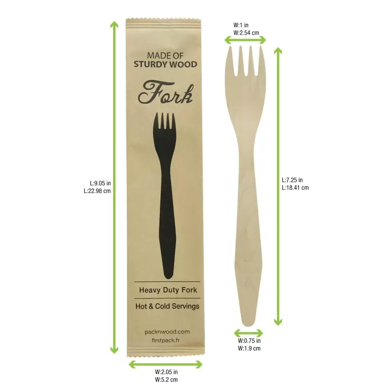 PacknWood Heavy Weight Wooden Fork Wrapped in Paper Wrapper - 7.3'' - 500 pcs