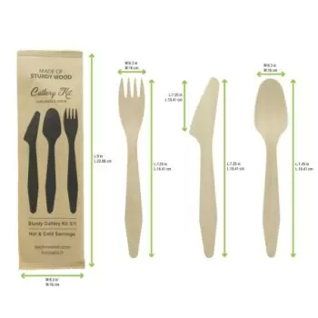 PacknWood Heavy Weight Wooden Cutlery 3-1 Kit (Knife + Fork + Spoon) - 7.3'' - 250 pcs