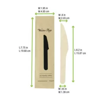 PacknWood Wooden Knife Wrapped '' Paper Wrapper - 6.2'' - 500 pcs