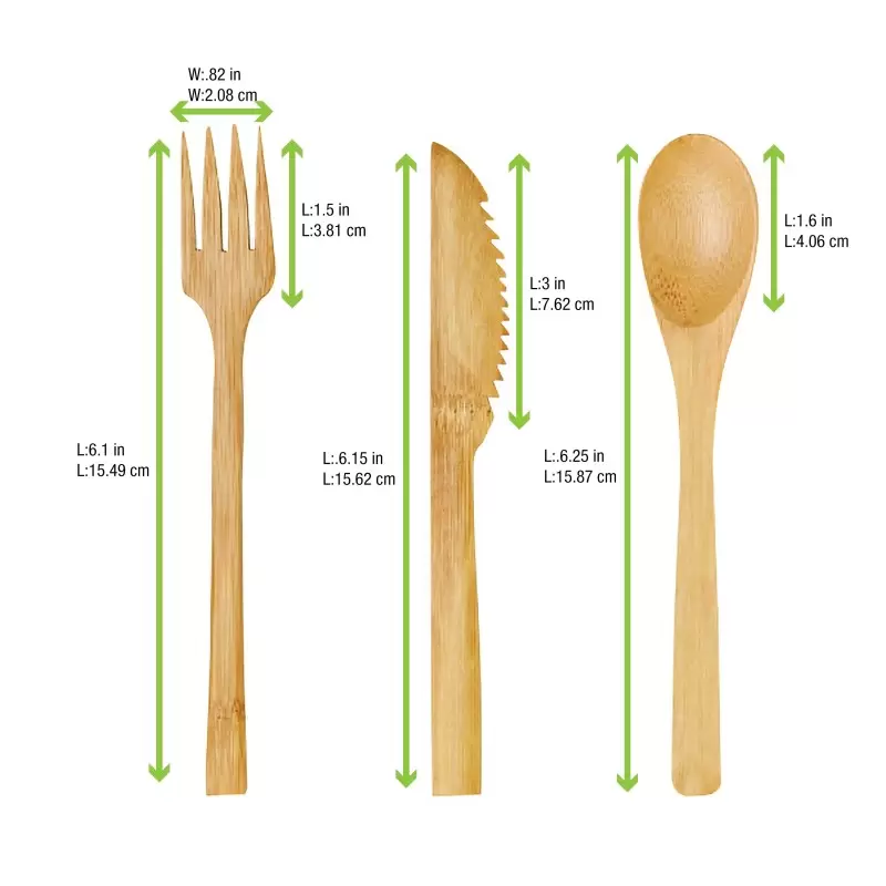 PacknWood Bamboo Cutlery 3-1 Kit (Knife, Fork, Spoon) - 6.3'' - 250 pcs