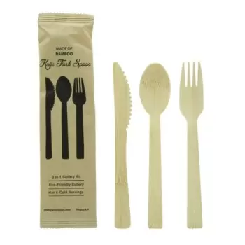 PacknWood Bamboo Cutlery Kit 3-1 (Knife, Fork, Spoon) - 6.7'' - 100 pcs