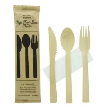 PacknWood Bamboo Cutlery Kit 4-1 (Knife, Fork, Spoon, Napkin) - 6.7'' - 100 pcs