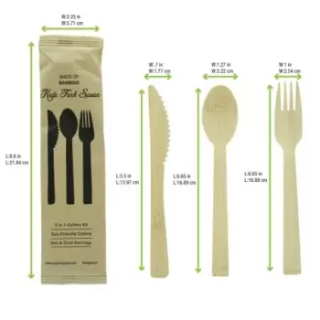 PacknWood Bamboo Cutlery Kit 4-1 (Knife, Fork, Spoon, Napkin) - 6.7'' - 100 pcs