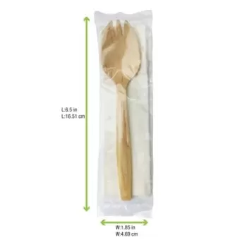 PacknWood Wooden Spork Individually Wrapped With Napkin - 5.7'' - 250 pcs