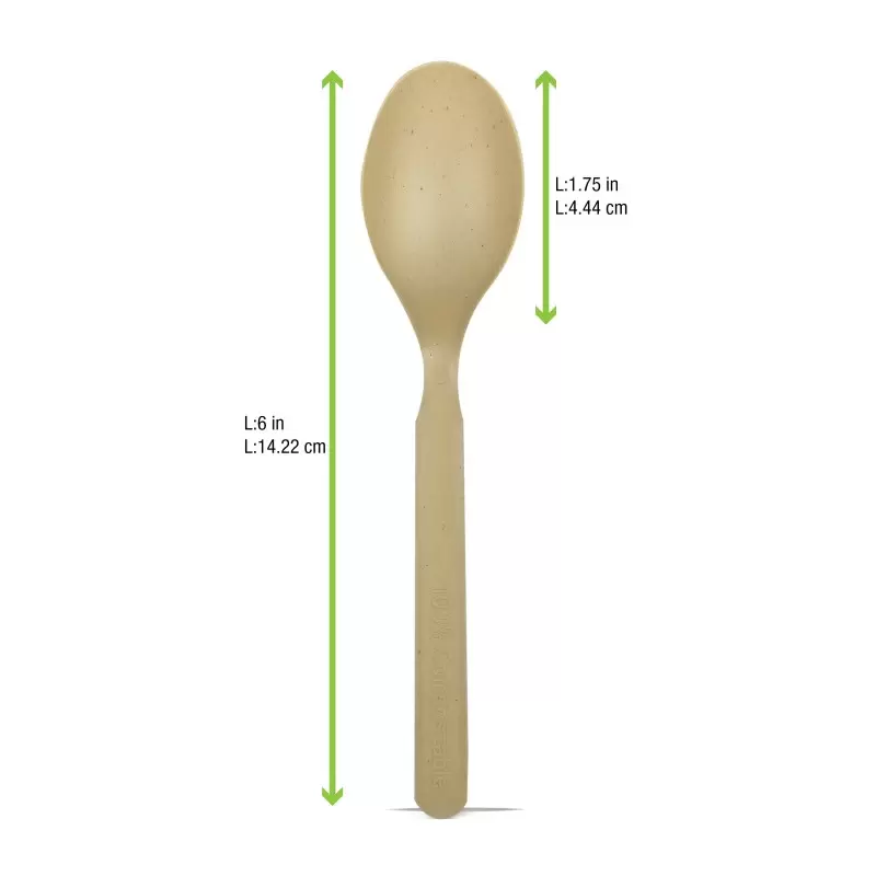 PacknWood Compostable & Heat Proof Corn - Bamboo Fiber Spoon - 6'' - 1000 pcs