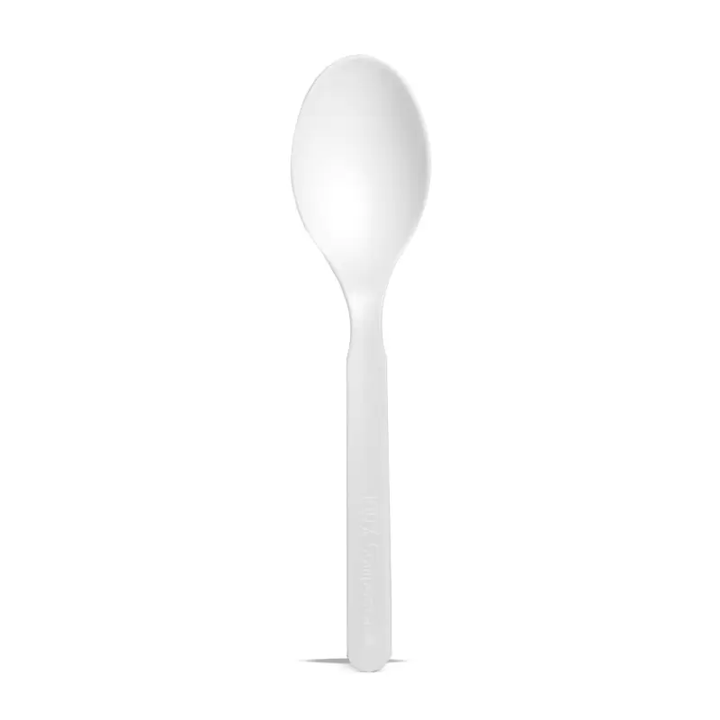 PacknWood Compostable & Heat Proof Corn - White Spoon - 6'' - 1000 pcs