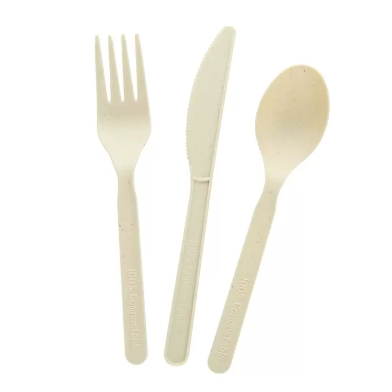 PacknWood Compostable Bamboo Fiber 3-1 Cutlery Kit With Compostable Bag (Knife, Fork, Spoon, Napkin) - 6'' - 500 pcs