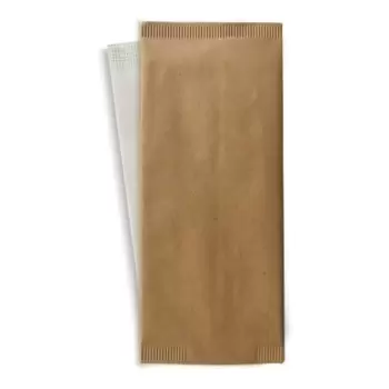 PacknWood Beige Cutlery Paper Bag With White Napkin 2-Ply - 4.3'' x 10'' - 500 pcs