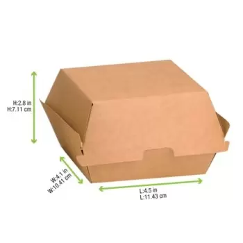 PacknWood Kraft Burger Box - 4oz - H:3.15'' W:3.9'' L:4.3'' - 300 pcs