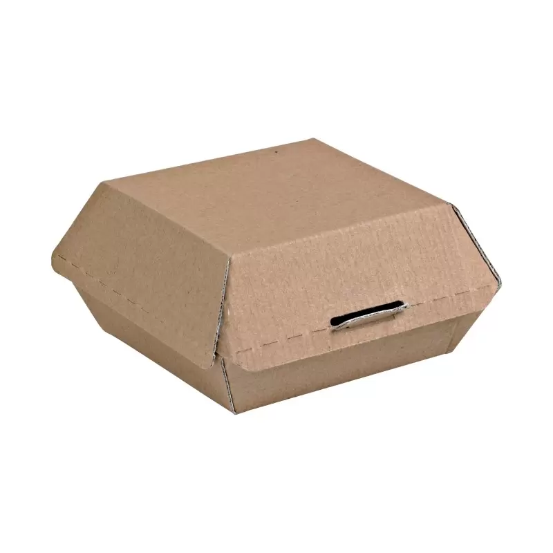 PacknWood Kraft Corrugated Hamburger Clamshell Take Out Box - 5.3 x 4.9 x 2.5'' - 500 pcs