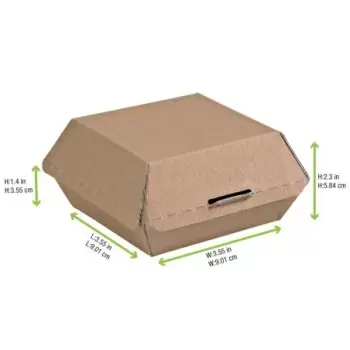 PacknWood Kraft Corrugated Hamburger Clamshell Take Out Box - 5.3 x 4.9 x 2.5'' - 500 pcs