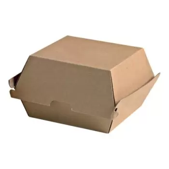 PacknWood Kraft Corrugated Hamburger Clamshell Take Out Box - 5.7 x 5.3 x 3.2'' - 500 pcs