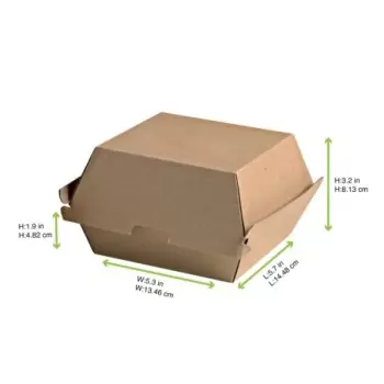 PacknWood Kraft Corrugated Hamburger Clamshell Take Out Box - 5.7 x 5.3 x 3.2'' - 500 pcs