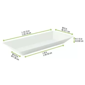 PacknWood Eco-Design White Sugarcane Plate - 10.25 x 5.12 x 1.1'' - 500 pcs