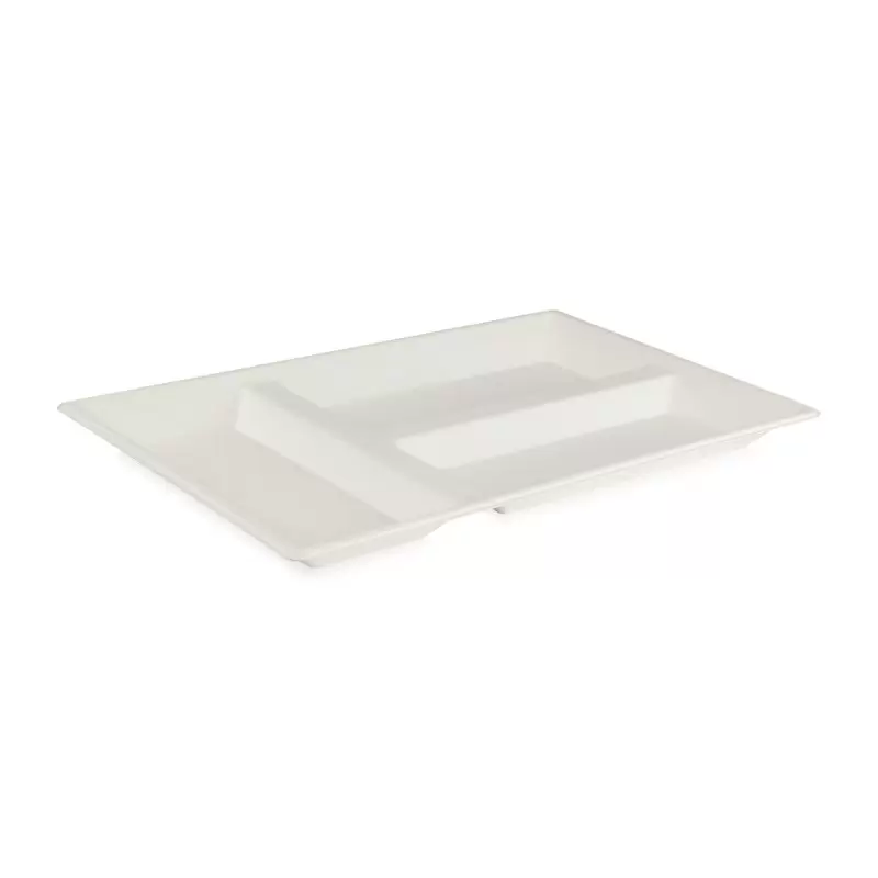 PacknWood Eco-Design White Sugarcane Compartment Tray - L:15.87'' W:10.75'' H:1.1'' - 100 pcs