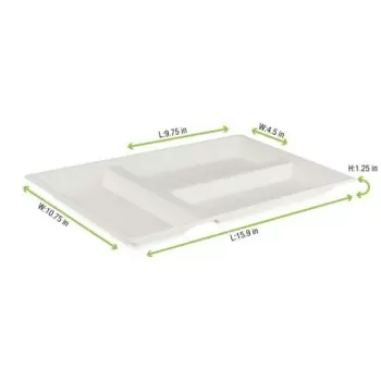 PacknWood Eco-Design White Sugarcane Compartment Tray - L:15.87'' W:10.75'' H:1.1'' - 100 pcs