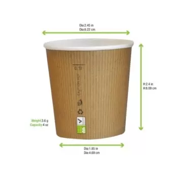 PacknWood Compostable Paper Cup Single Wall - 4oz Diam.2.4'' H:2.4'' - 1000 pcs