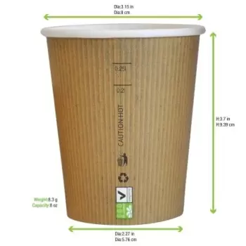 PacknWood Compostable Paper Cup Single Wall - 8oz Diam.3.1'' x H:3.6'' - 1000 pcs