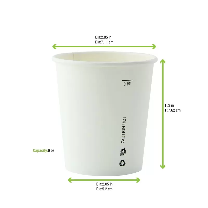 PacknWood White Paper Cup - 6oz - 2000 pcs