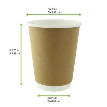 PacknWood Double Wall Kraft Compostable Paper Cup - H:3.75'' - 500 pcs