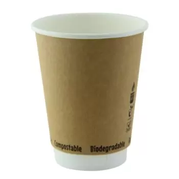 PacknWood Double Wall Kraft Compostable Paper Cup - 12oz Diam.3.5'' H:4.3'' - 500 pcs