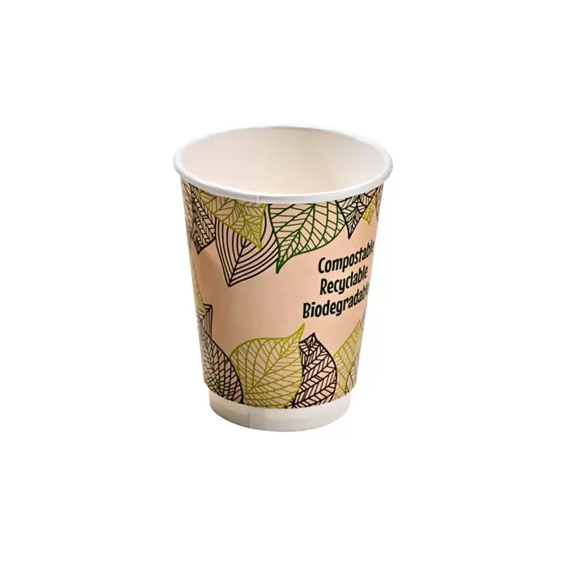 PacknWood Double Wall Compostable Paper Cup - 16oz Diam.3.5'' H:5.4'' - 500 pcs