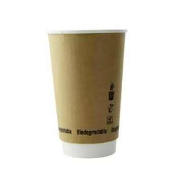 PacknWood Double Wall Kraft Compostable Paper Cup - 16oz Diam.3.5'' H:5.4'' - 500 pcs