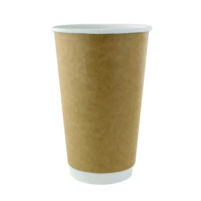 PacknWood Double Wall Kraft Compostable Paper Cup - 20oz Diam.3.5'' H:6.3'' - 500 pcs